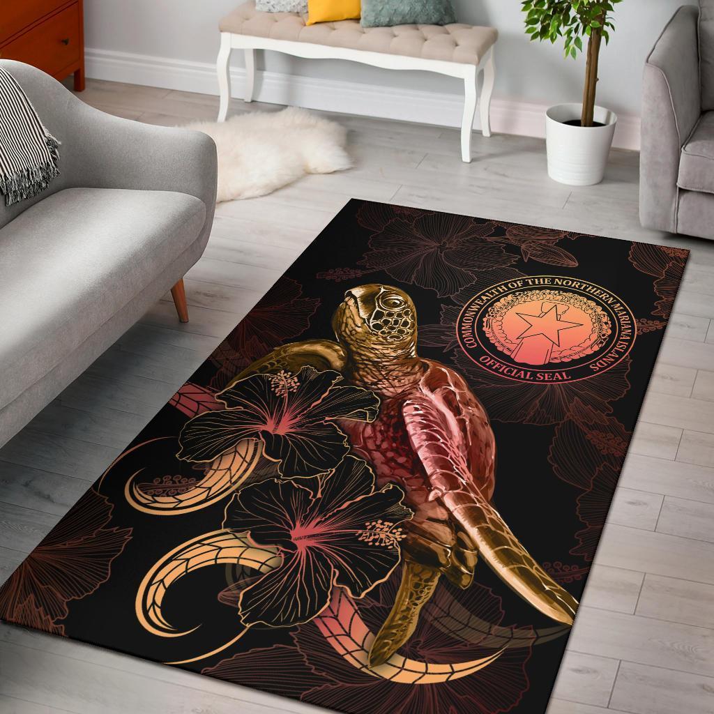 CNMI Polynesian Area Rugs - Turtle With Blooming Hibiscus Gold - Vibe Hoodie Shop