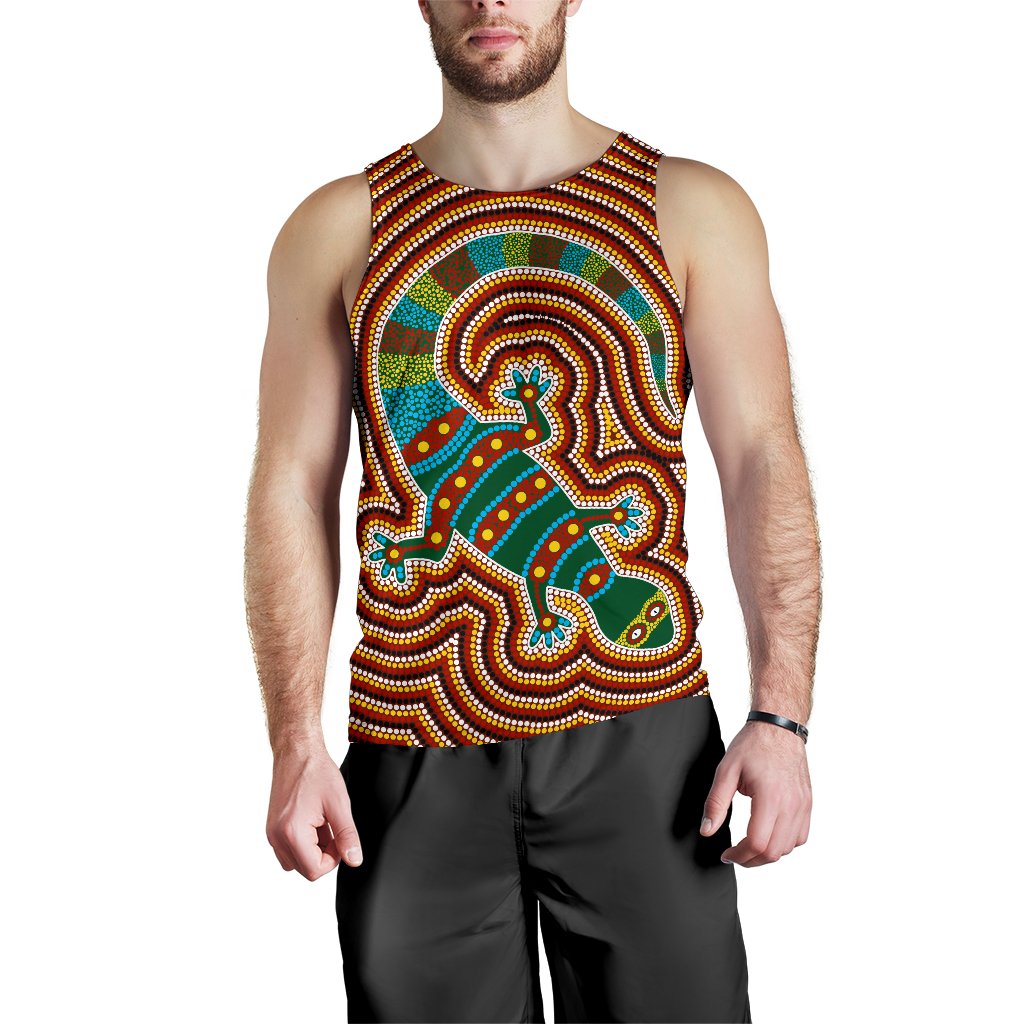 Aboriginal Men's Tank Top, Lizard Dot Painting Patterns - Vibe Hoodie Shop