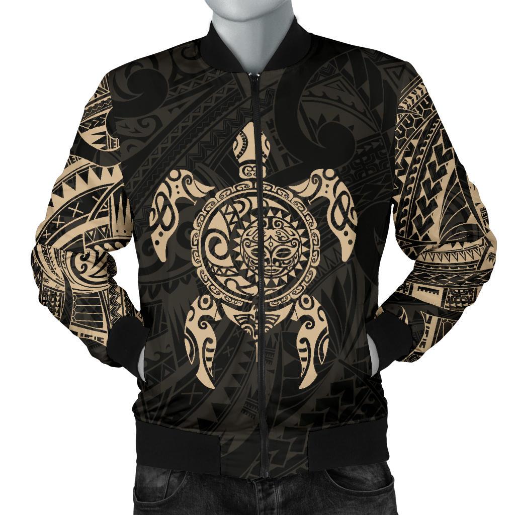 New Zealand Men Bomber Jacket, Maori Turtle Tattoo - Gold - Vibe Hoodie Shop