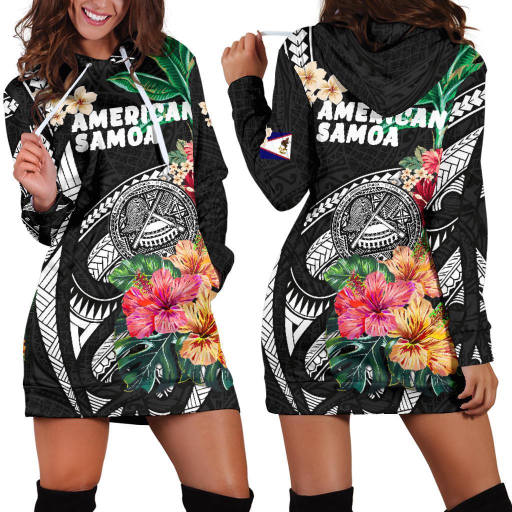 American Samoa Women's Hoodie Dress Coat Of Arms Polynesian With Hibiscus - Vibe Hoodie Shop