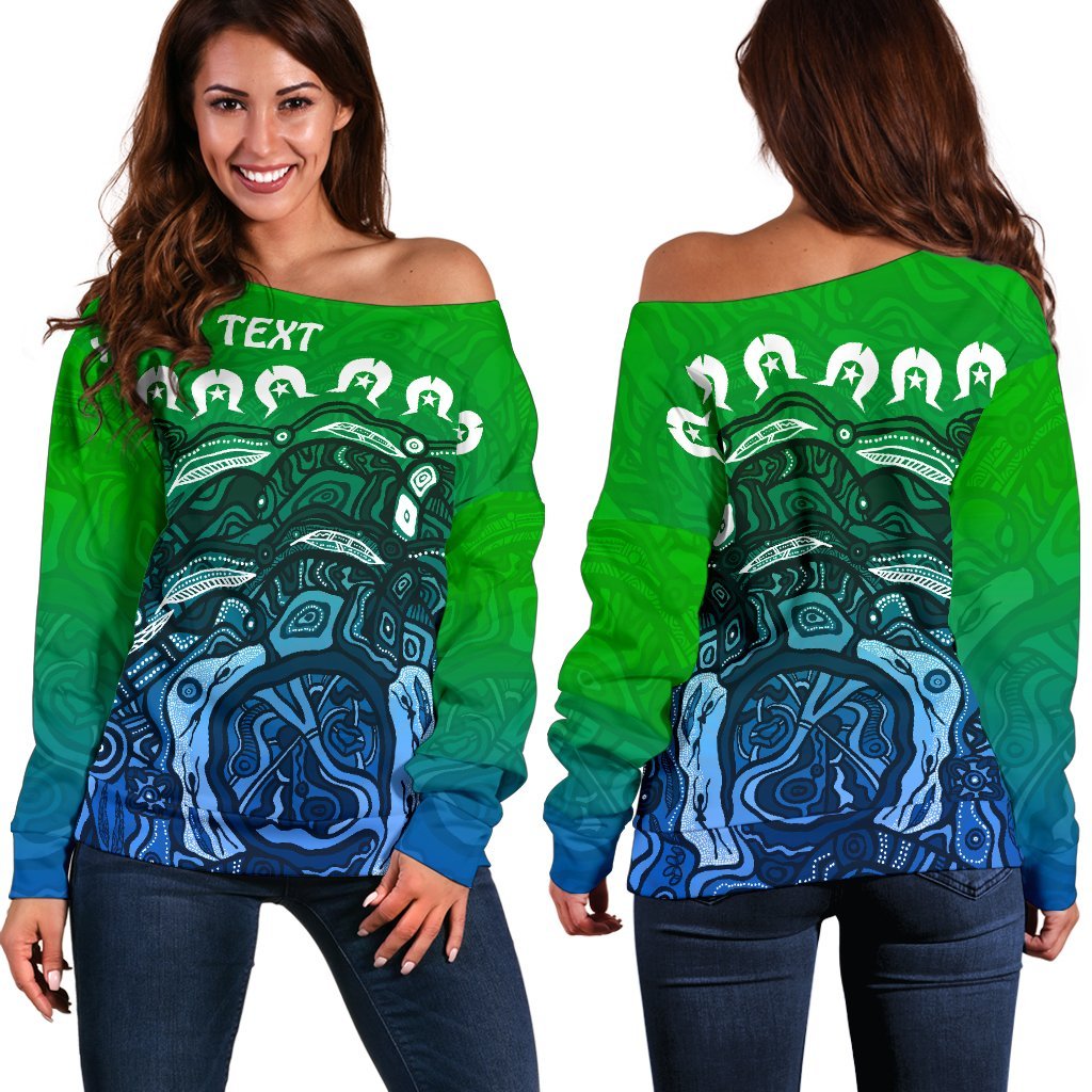 Custom Torres Strait Islands Off Shoulder Sweater - Blue - Vibe Hoodie Shop