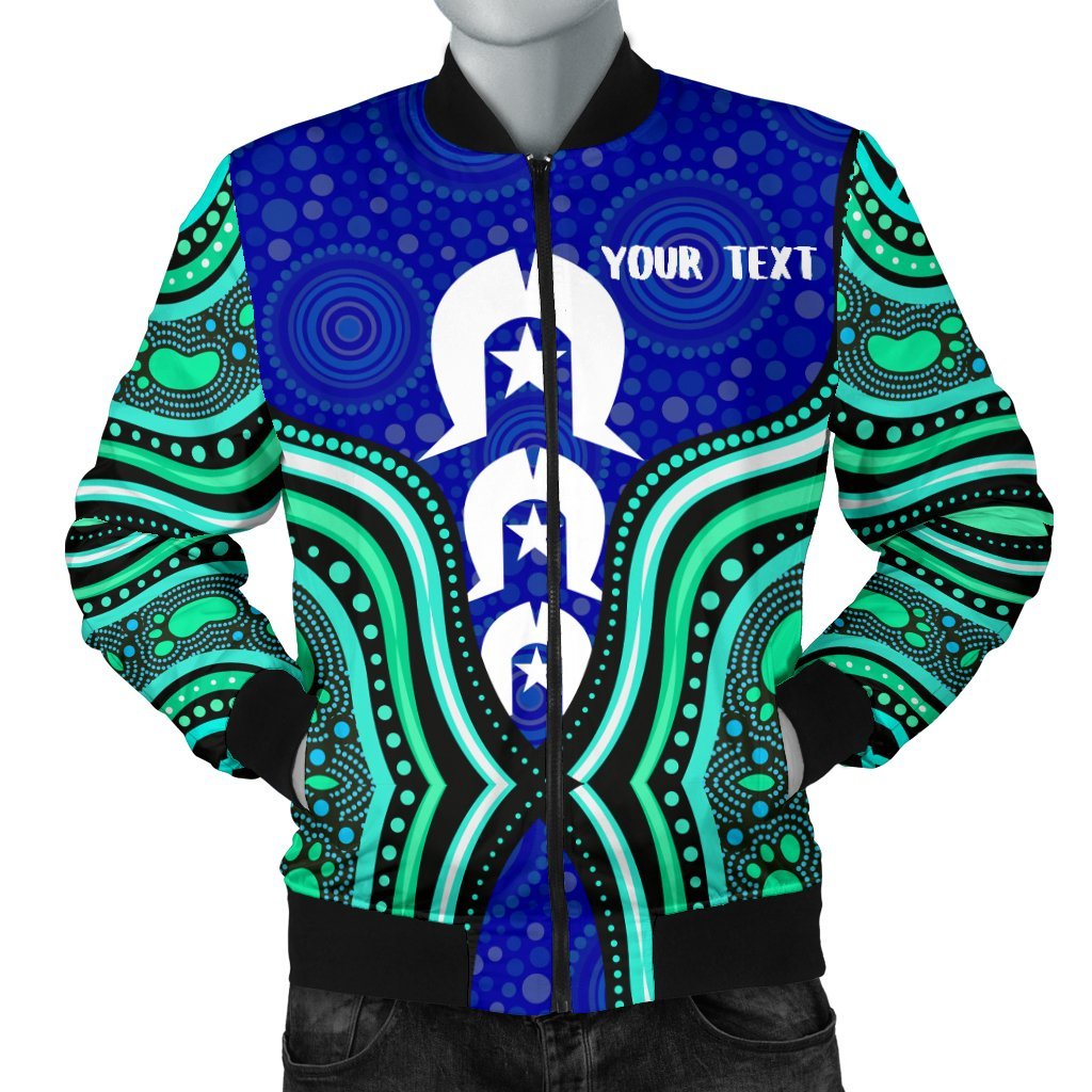 Torres Strait Personalised Men's Bomber Jacket - Torres Strait Symbol And Aboriginal Patterns - Vibe Hoodie Shop