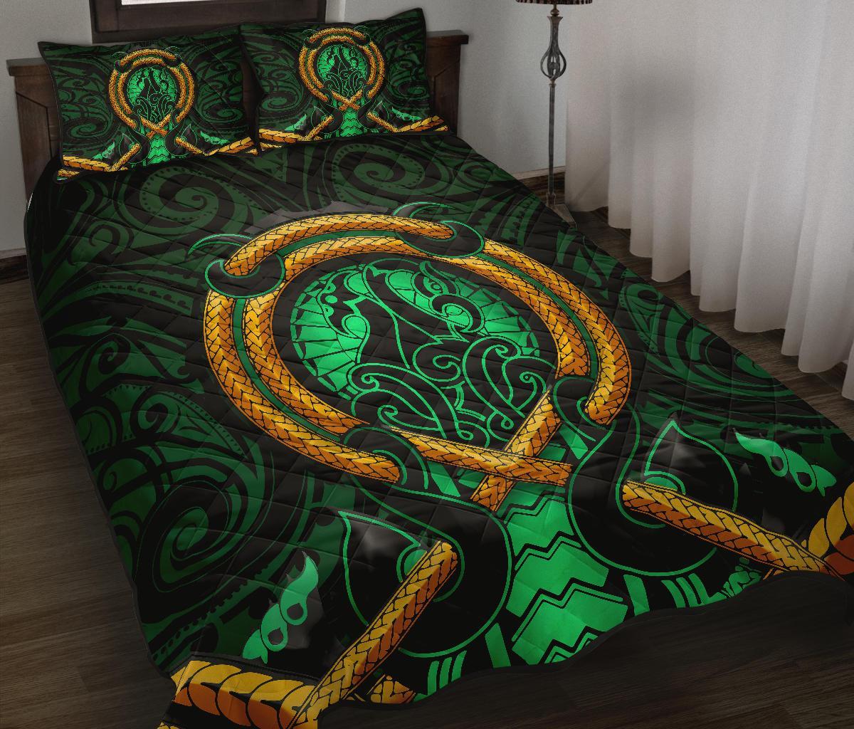 Maori New Zealand Quilt Bed Set Manaia Green Duvet Cover And Pillow Case - Vibe Hoodie Shop