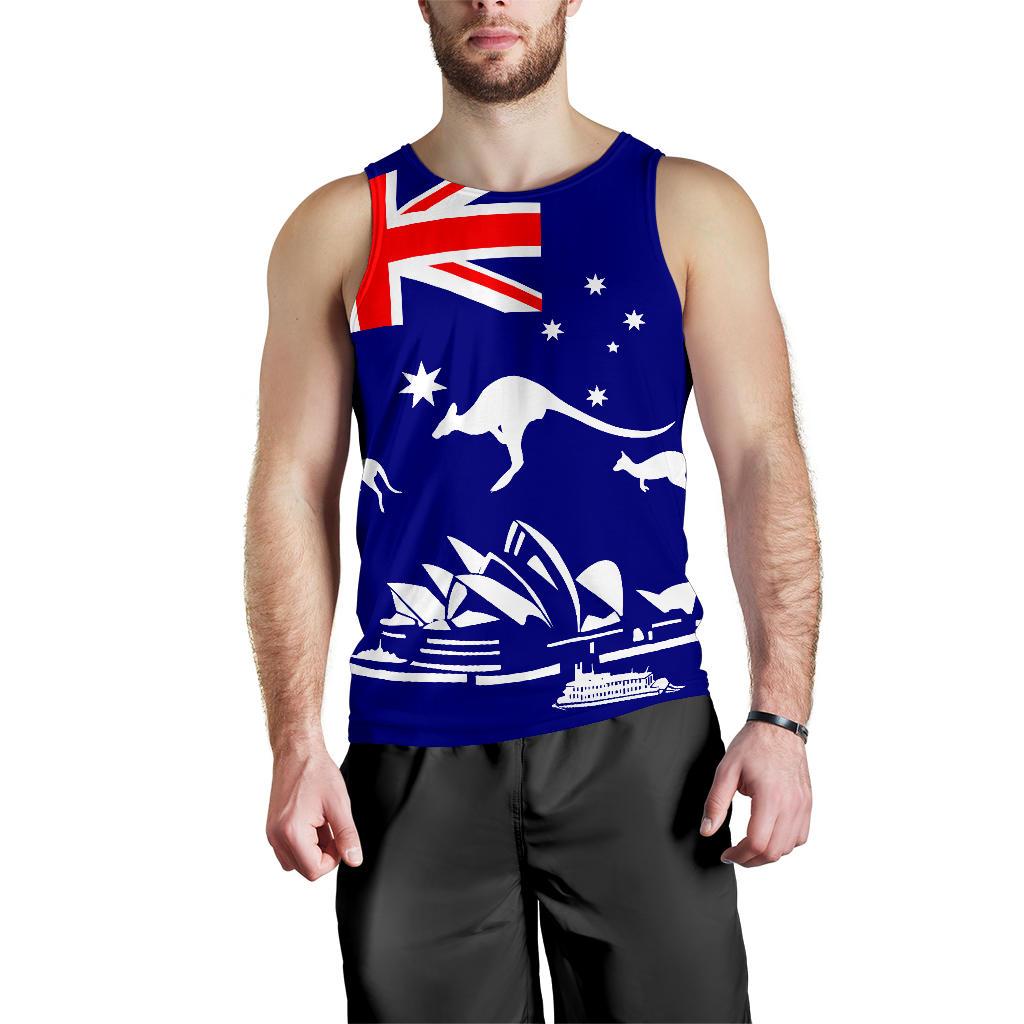 Men Tank Top - Sydney Opera Mens Tank Kangaroo Aus Flag - Vibe Hoodie Shop