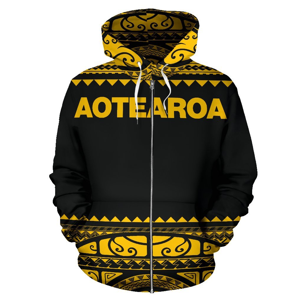 New Zealand Maori Zip Up Hoodie, Aotearoa Silver Fern Zipper Hoodie - Yellow - Vibe Hoodie Shop