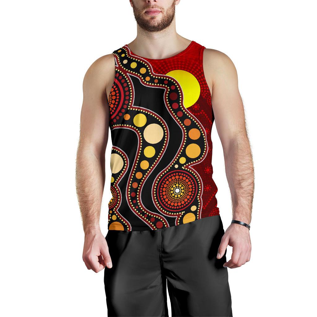 Aboriginal Men's Tank Top, Australia Aboriginal Lives Matter Flag Circle Dot Painting Art Mens Tank - Vibe Hoodie Shop