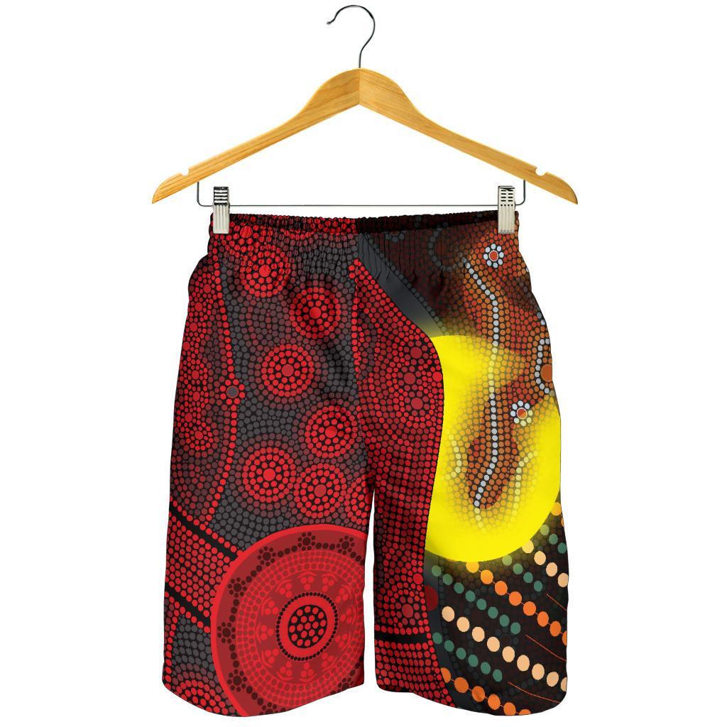 Aboriginal Men's Shorts - Indigenous Snake Sun Dot Painting - Vibe Hoodie Shop