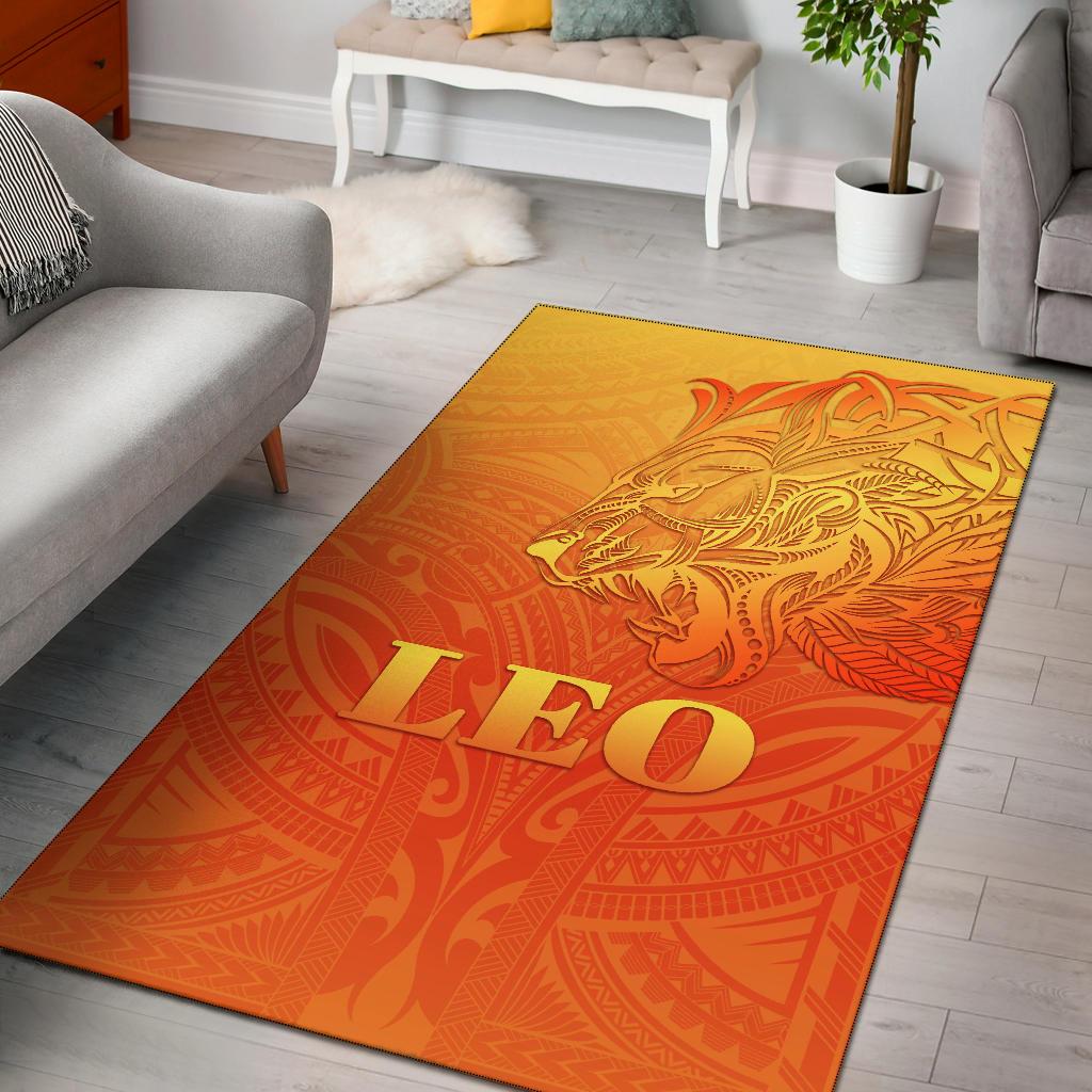 Sun In Leo Zodiac Area Rug Polynesian Tattoo Simple - Orange - Vibe Hoodie Shop