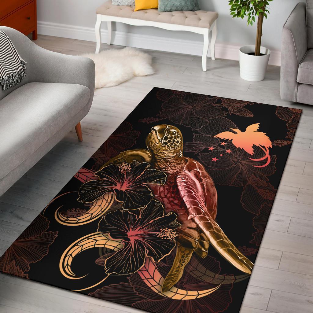 Papua New Guinea Polynesian Area Rugs - Turtle With Blooming Hibiscus Gold - Vibe Hoodie Shop