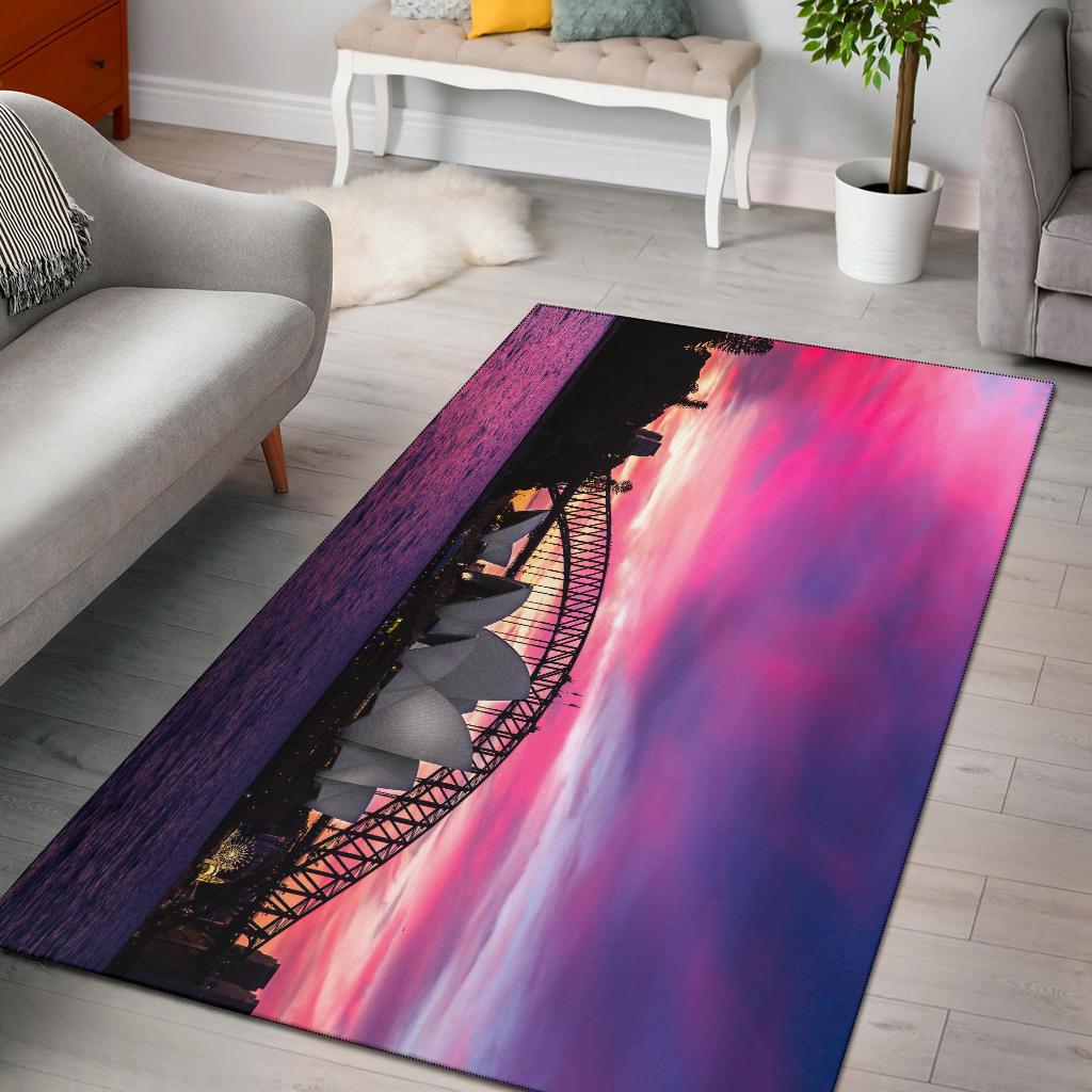 Area Rug - Sydney Opera Rug Nightfall Landscape Art - Vibe Hoodie Shop