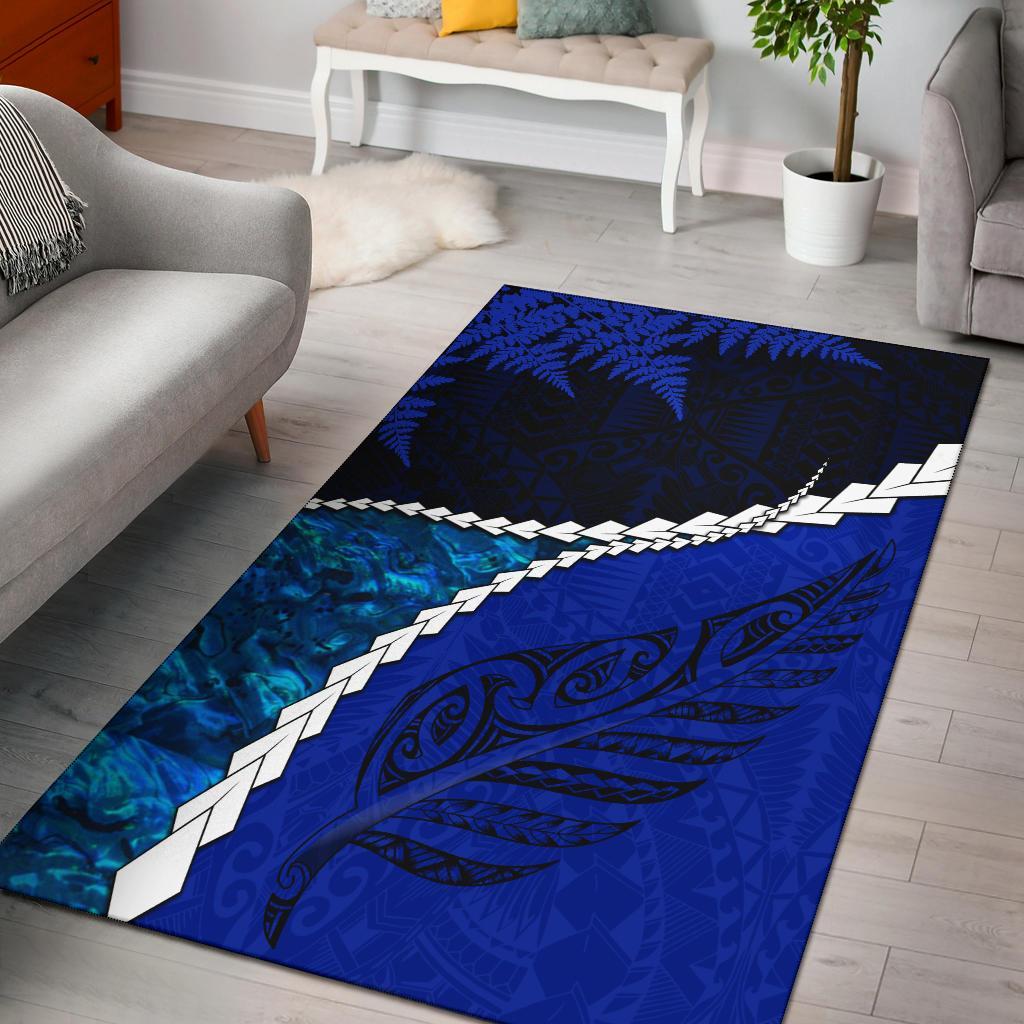 Paua Shell Maori Silver Fern Area Rug Cobalt - Vibe Hoodie Shop