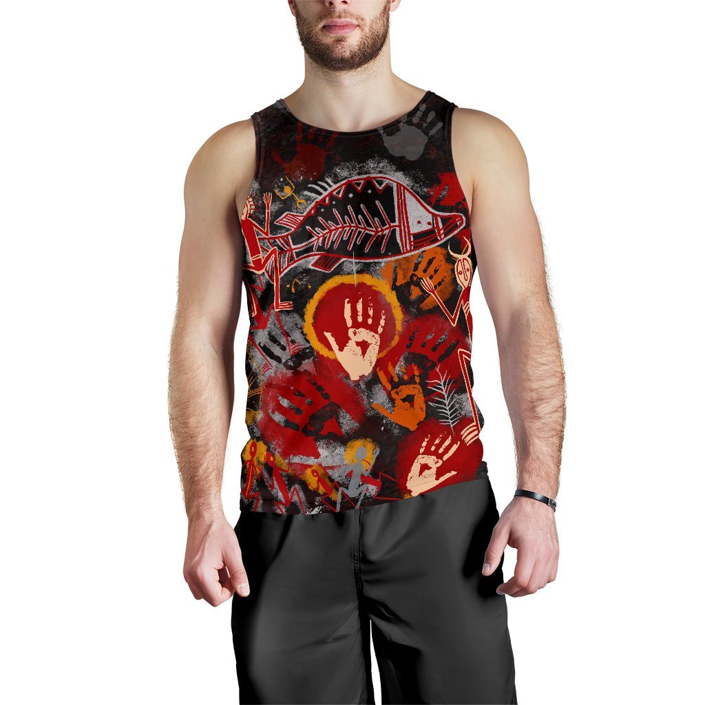 Aboriginal Men's Tank Top - Indigenous Fish Hand Art - Vibe Hoodie Shop