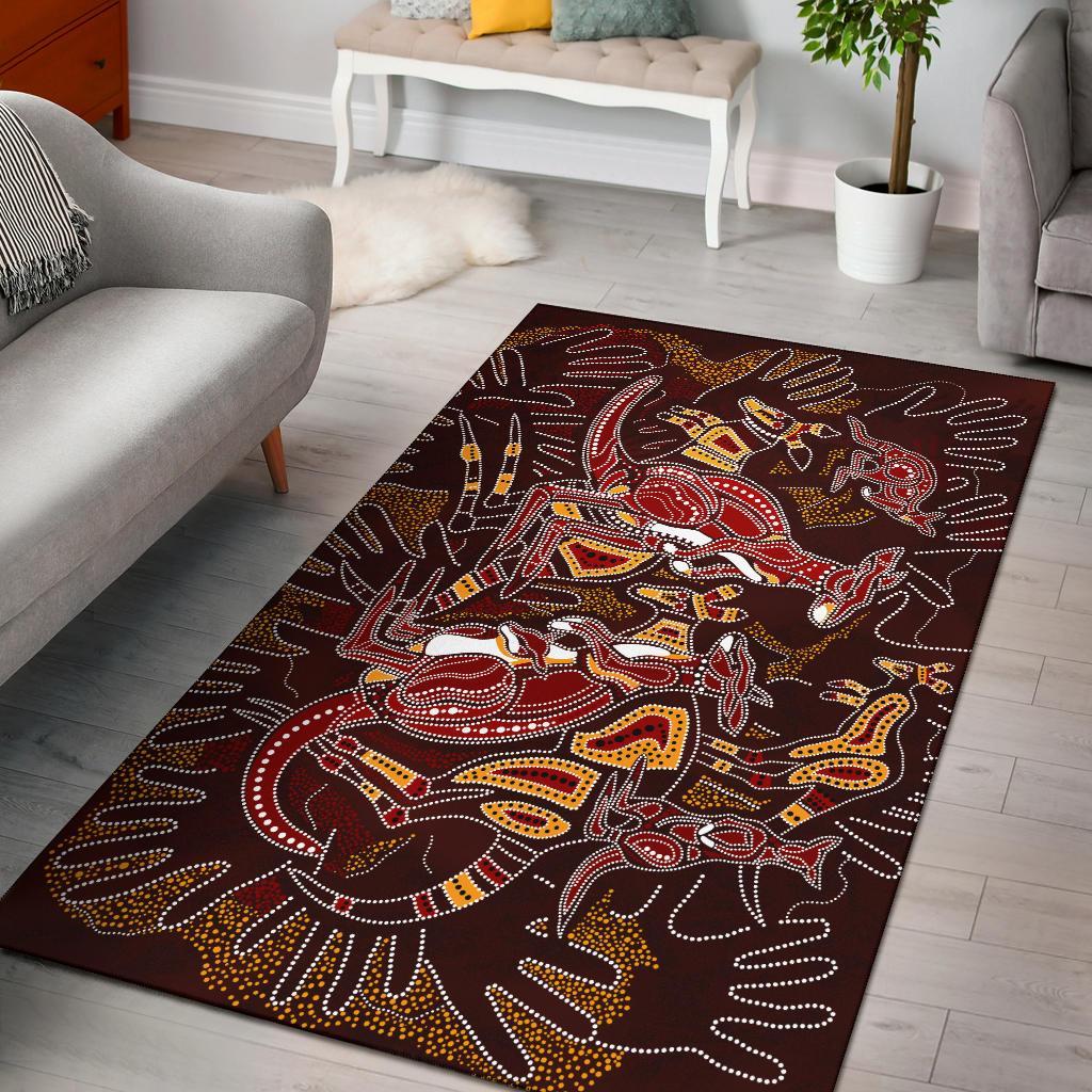 Aboriginal Area Rug - Kangaroo family with Hand Art - Vibe Hoodie Shop