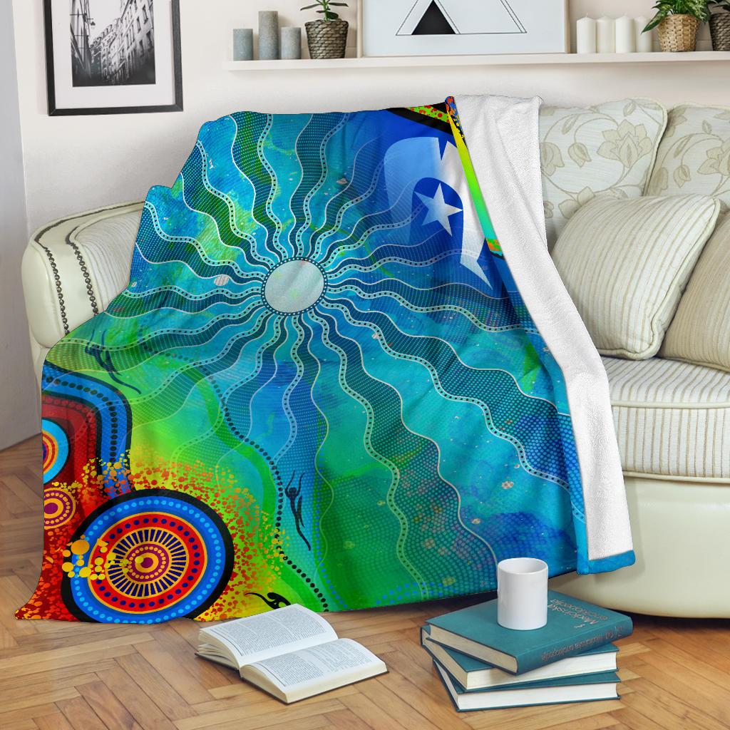 Premium Blanket Torres Strait Islanders Flag with Aboriginal Patterns Blanket - Vibe Hoodie Shop