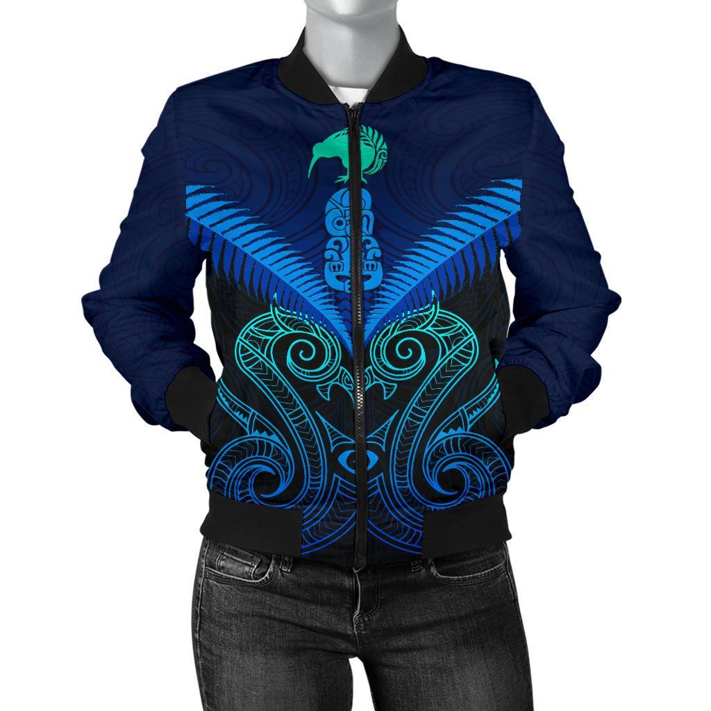 Maori Manaia New Zealand Women Bomber Jacket Blue - Vibe Hoodie Shop