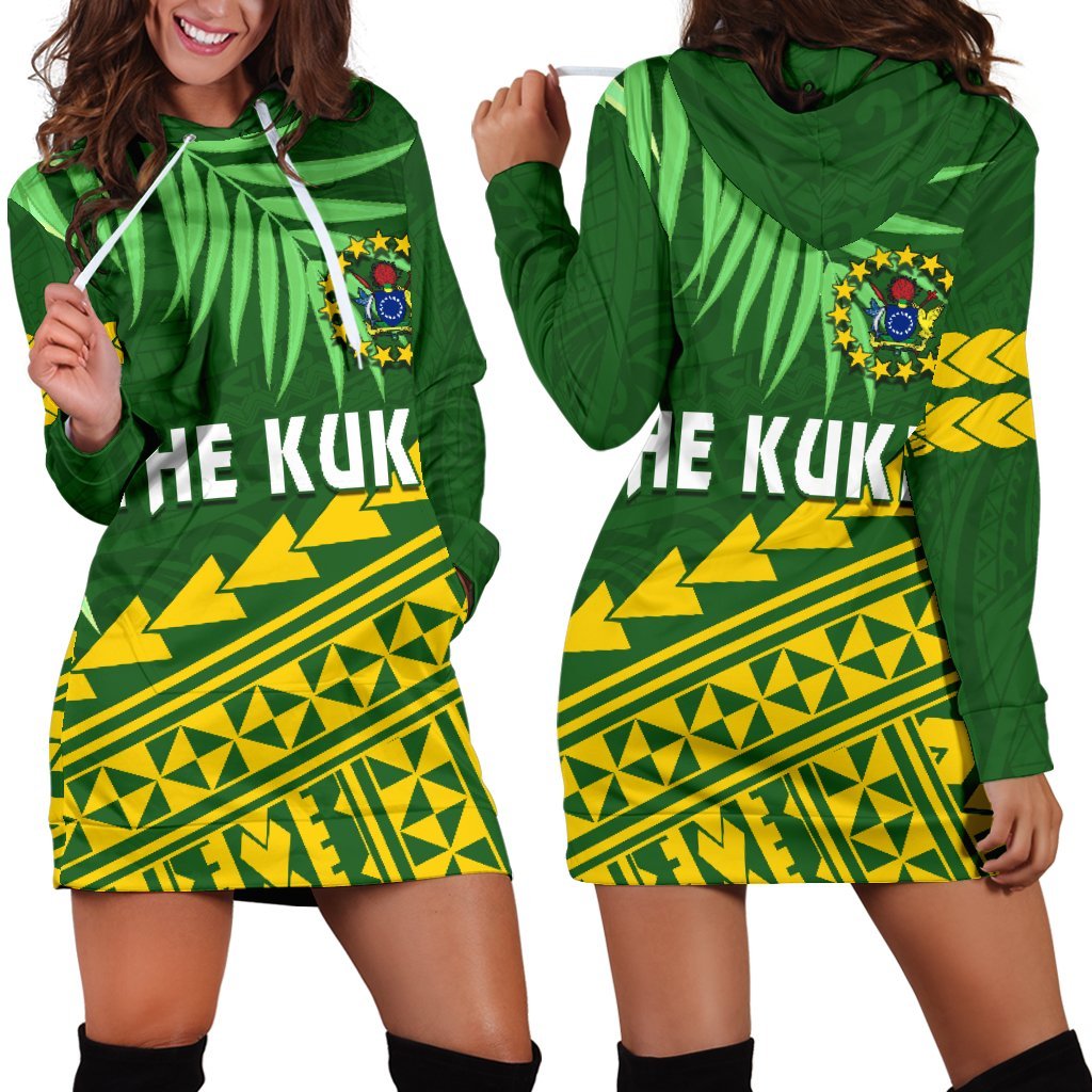 Cook Islands Rugby Women Hoodie Dress Coconut Leaves - The Kuki's - Vibe Hoodie Shop