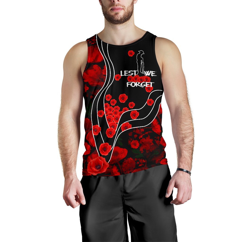 ANZAC Lest We Forget Men's Tank Top - Poppy Flowers - Vibe Hoodie Shop