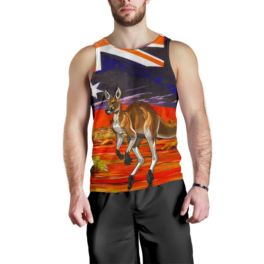 Men Tank Top - Kangaroo Mens Tank Aus Flag Uluru - Vibe Hoodie Shop