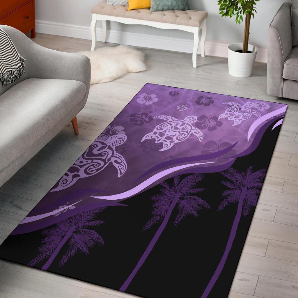 Purple Turtle Hibiscus Area Rug - Vibe Hoodie Shop