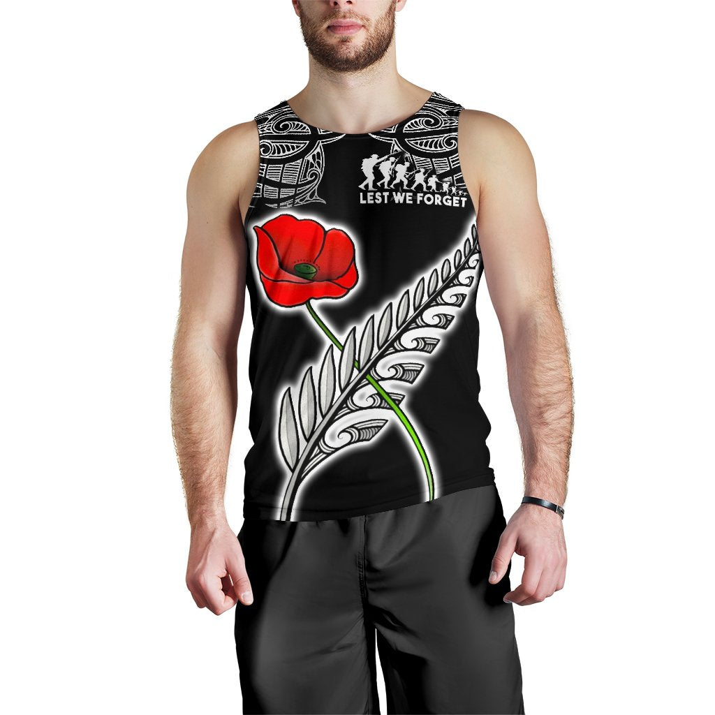 ANZAC Australia and New Zealand Men Tank Top, Poppy Fern Lest We Forget - Vibe Hoodie Shop