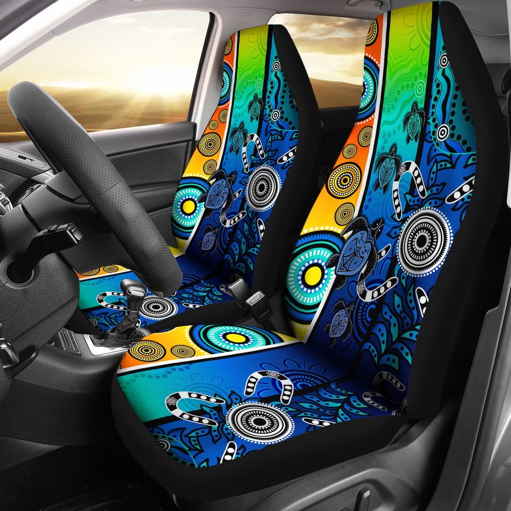 Aboriginal Car Seat Covers - Indigenous Turtle Dot Painting Art - Vibe Hoodie Shop