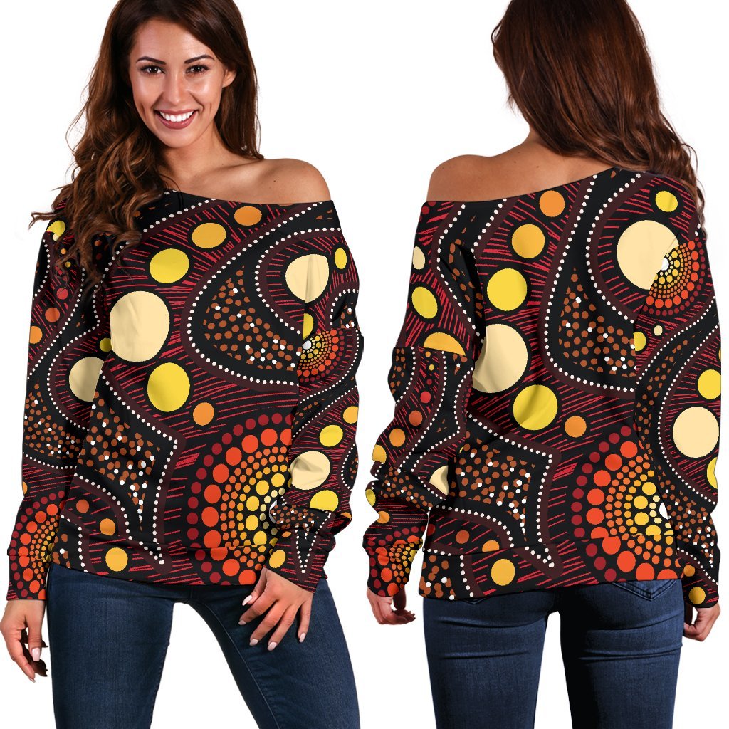 Aboriginal Women's Off Shoulder Sweater - Aboriginal Art Ver01 - Vibe Hoodie Shop