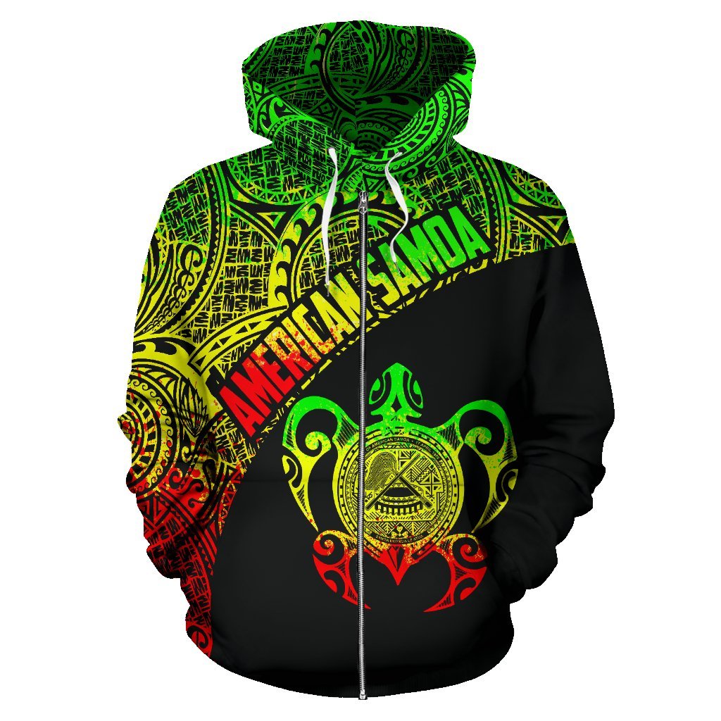 American Samoa Hoodie Turtle With Coat Of Arms - Rasta Style (Zip) - Vibe Hoodie Shop