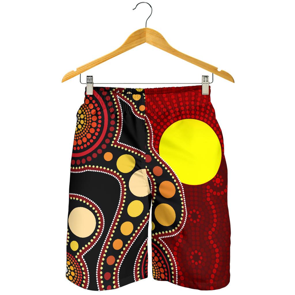 Aboriginal Men's Shorts, Australia Aboriginal Lives Matter Flag Circle Dot Painting Art Shorts - Vibe Hoodie Shop