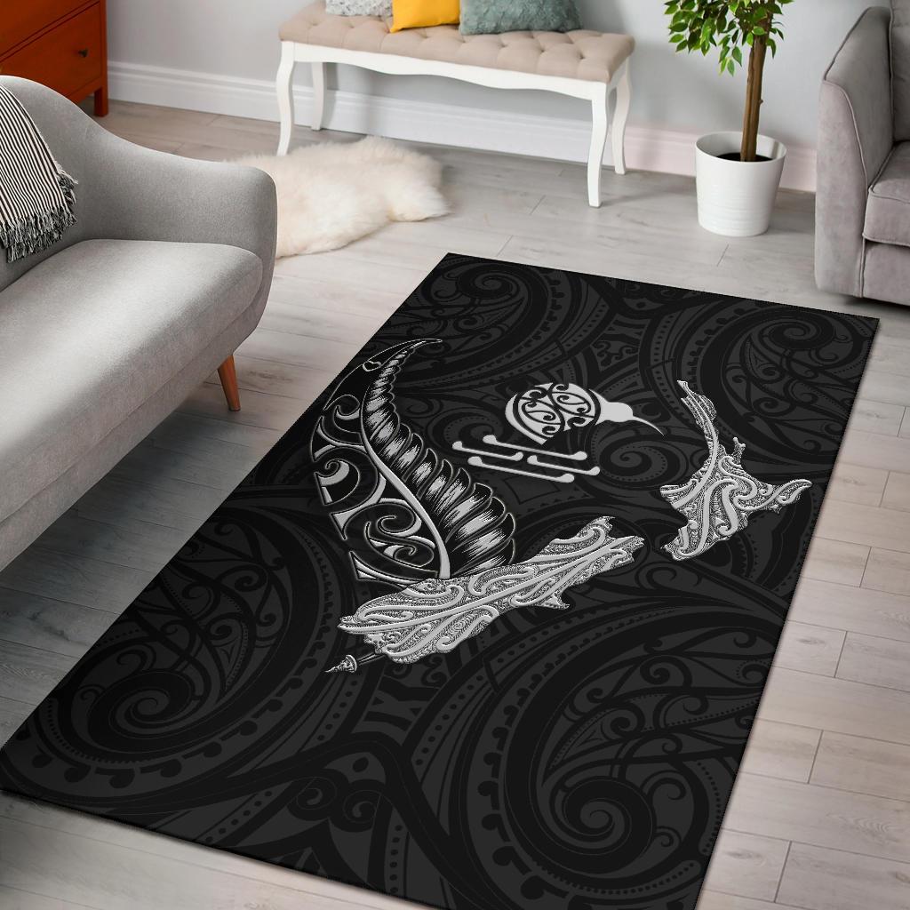 New Zealand Heart Area Rug - Map Kiwi Mix Silver Fern White - Vibe Hoodie Shop