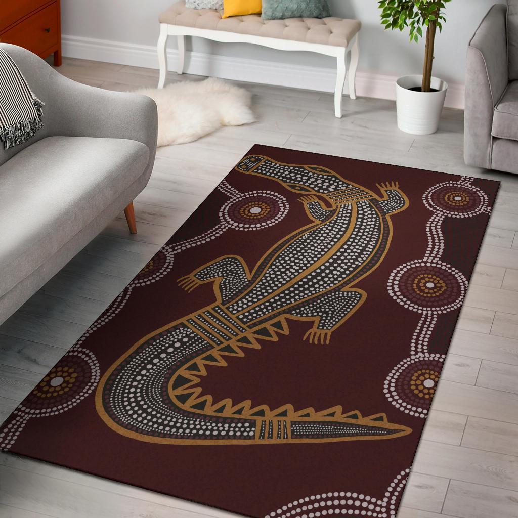 Aboriginal Area Rug - Indigenous Crocodile Brown Color - Vibe Hoodie Shop