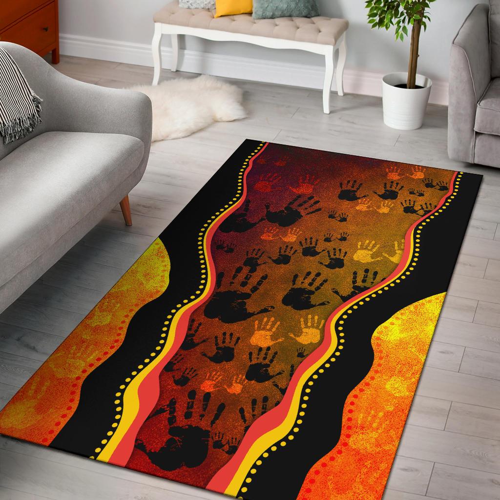 Area Rug, Aboriginal Rock Painting Hand Art Golden Style - Vibe Hoodie Shop