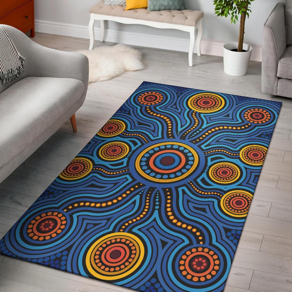 Aboriginal Area Rug - Aboriginal Flower Blue Dot Painting Art - Vibe Hoodie Shop