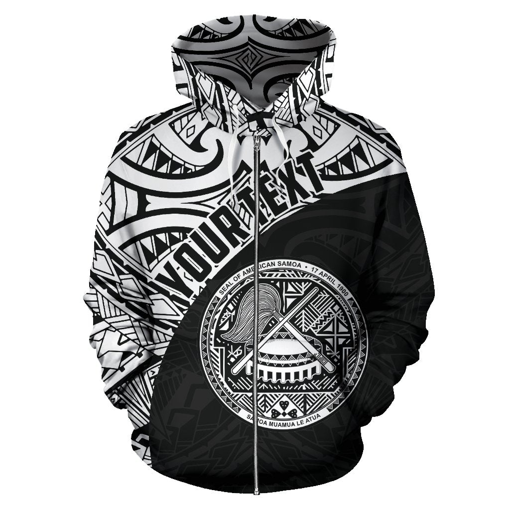 American Samoa Zip - Up Hoodie Coat Of Arms Polynesian Wave White (Custom) - Vibe Hoodie Shop