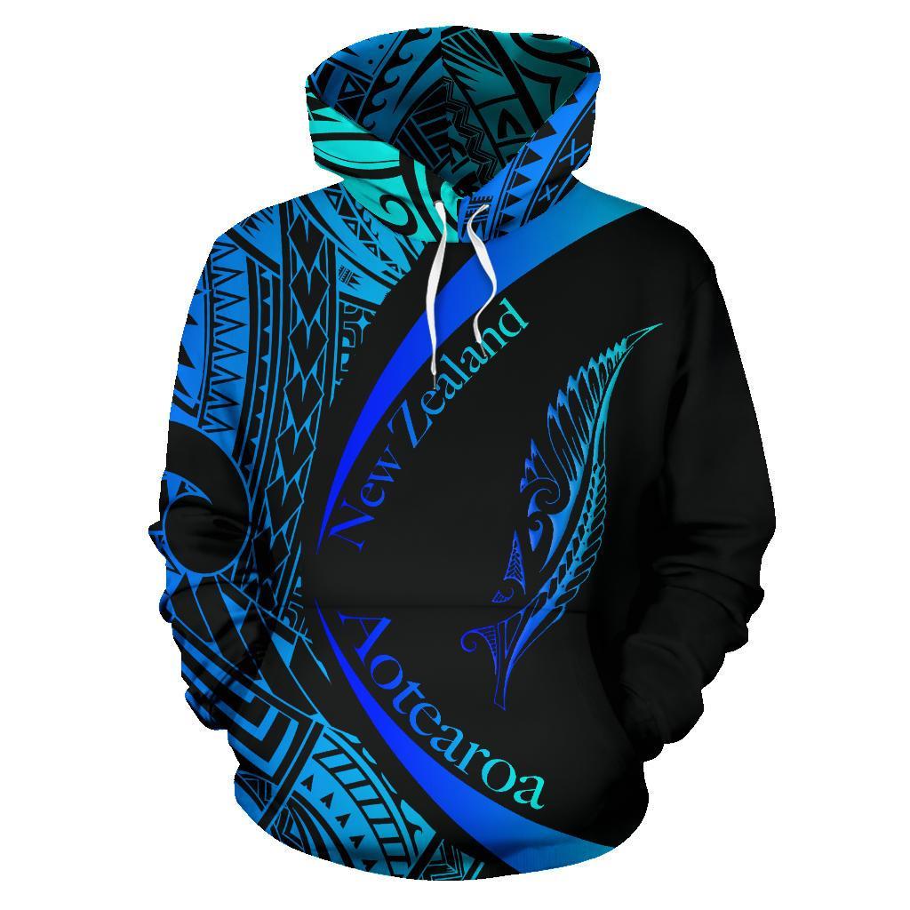 New Zealand Silver Fern Hoodie Maori Tattoo Circle Style - Blue - Vibe Hoodie Shop