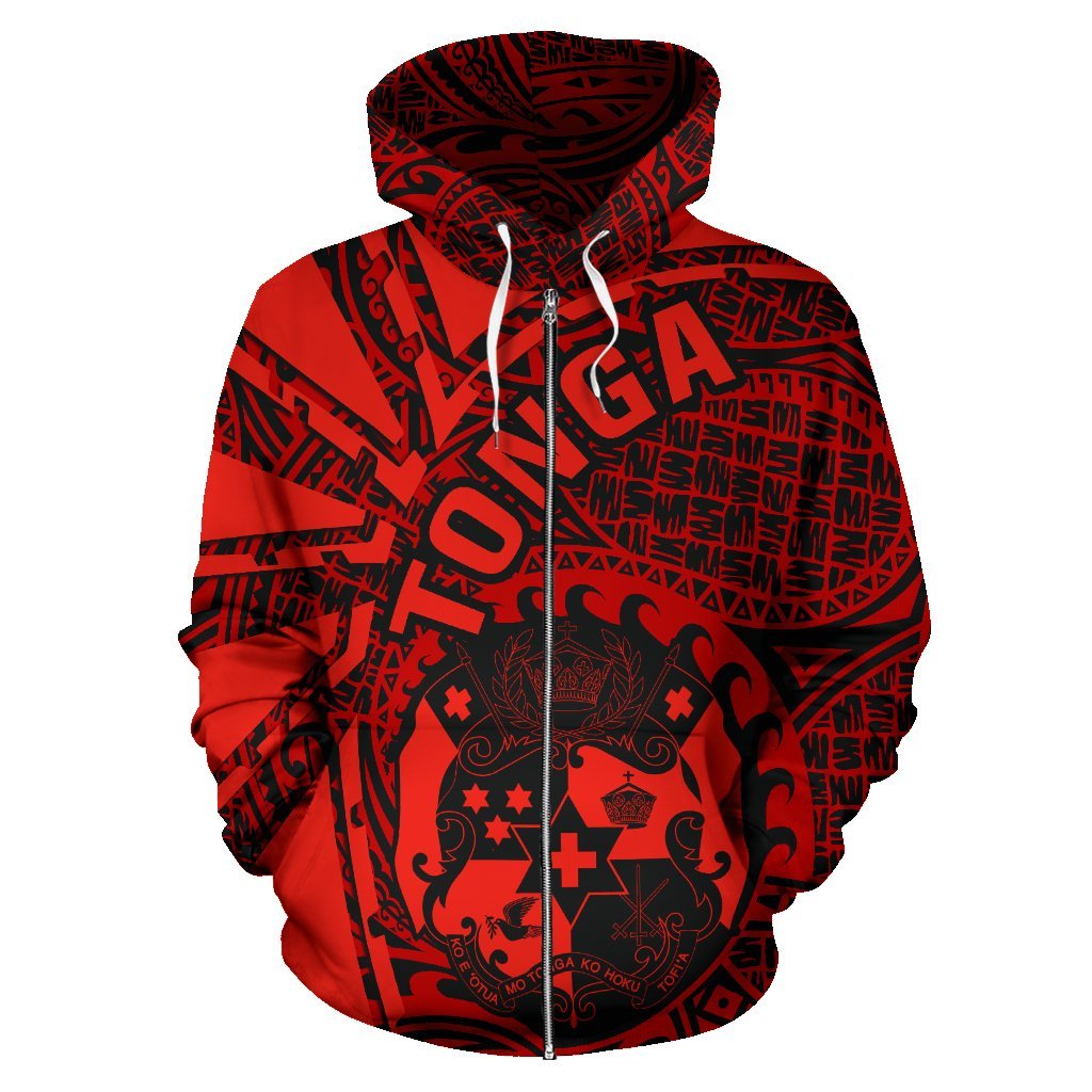 Zip Up Hoodie Tonga Red Polynesia - Tornado Style - Vibe Hoodie Shop