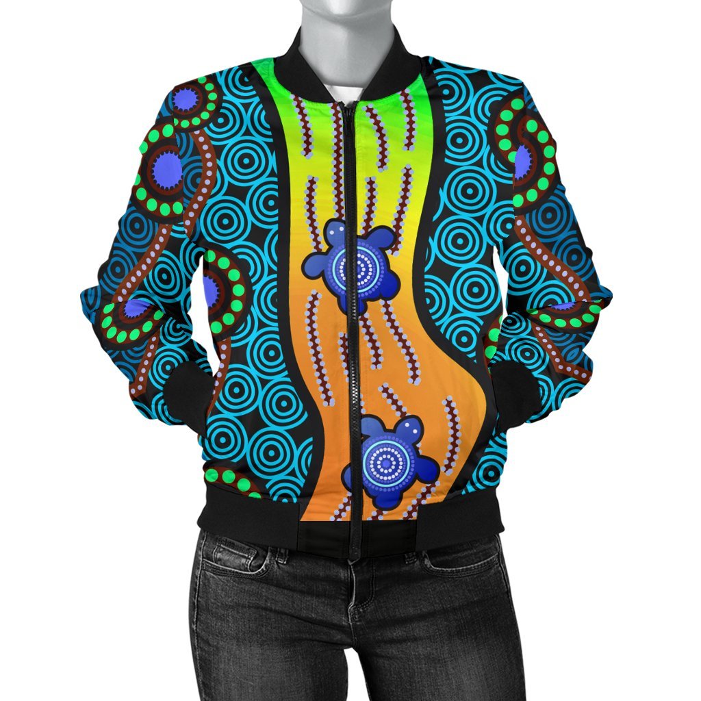 Women's Bomber Jacket - Aboriginal Turtle - Vibe Hoodie Shop