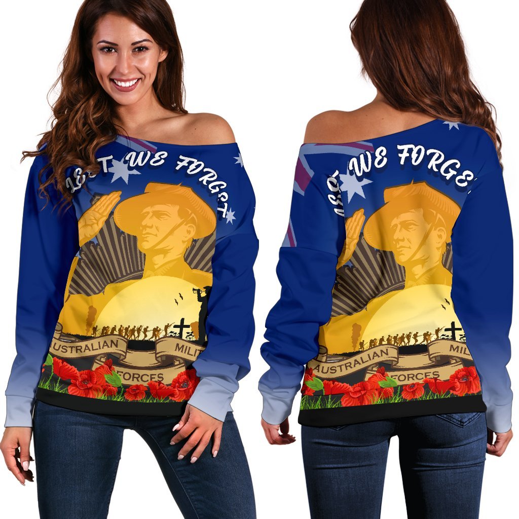 Women's Off Shoulder Sweater - Australia ANZAC Day 2020 And Soldiers - Vibe Hoodie Shop