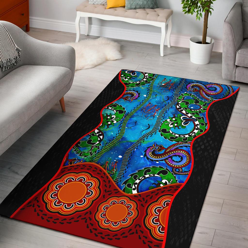 Aboriginal Area Rug - Aussie Indigenous Patterns Blue - Vibe Hoodie Shop