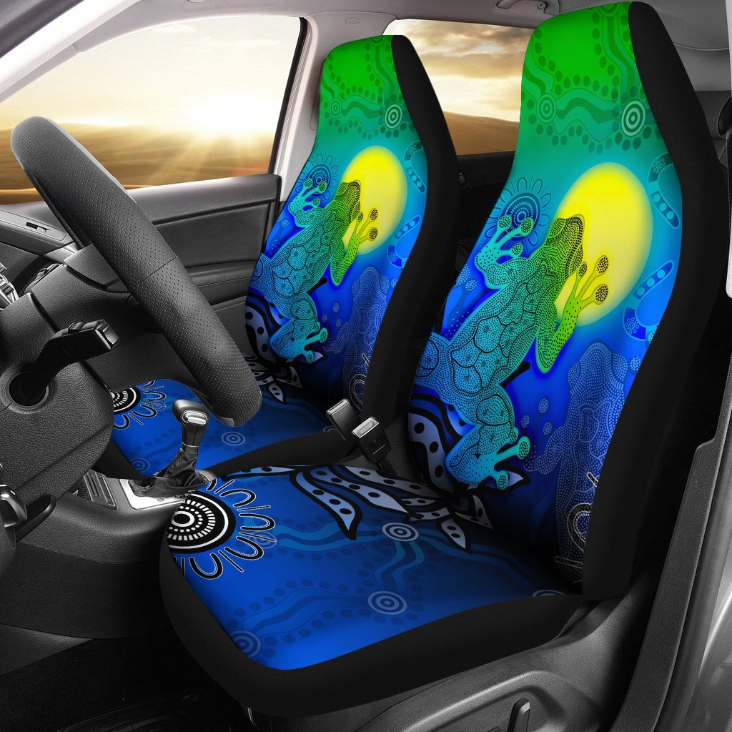 Aboriginal Car Seat Covers - Indigenous Frog Blue - Vibe Hoodie Shop