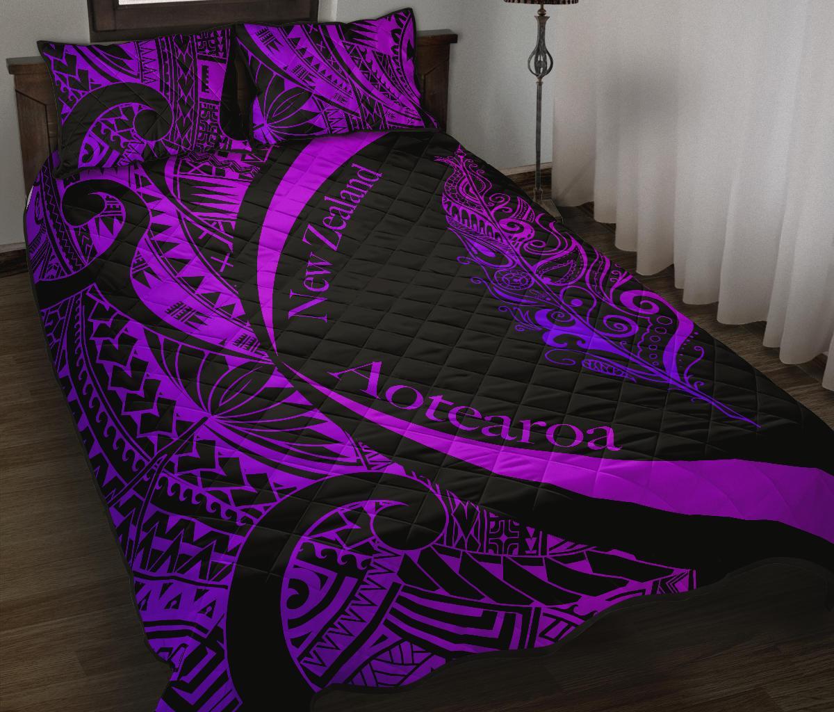 Light Silver Fern Maori Quilt Bed Set Circle Style, Purple - Vibe Hoodie Shop