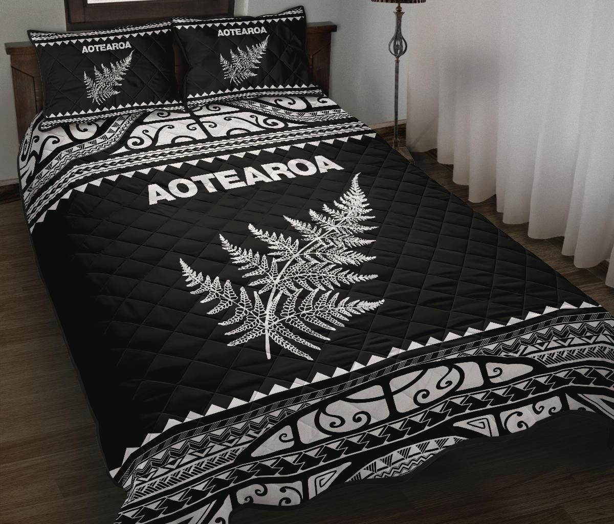 Aotearoa New Zealand Maori Quilt Bed Set Silver Fern White - Vibe Hoodie Shop