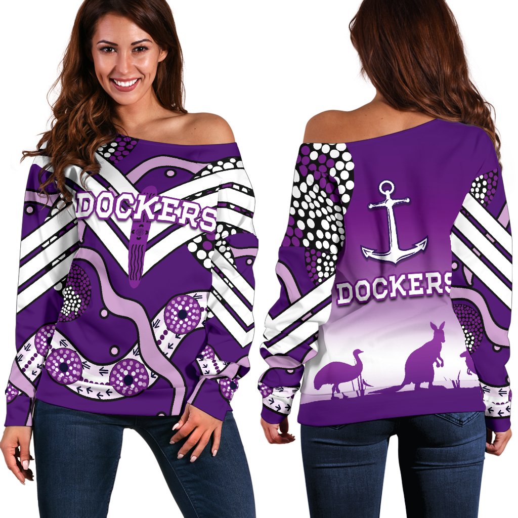 Dockers Off Shoulder Sweater Indigenous Fremantle - Freo - Vibe Hoodie Shop