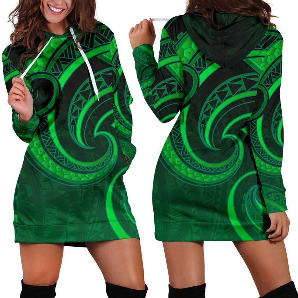 New Zealand Maori Mangopare Women Hoodie Dress Polynesian - Green - Vibe Hoodie Shop