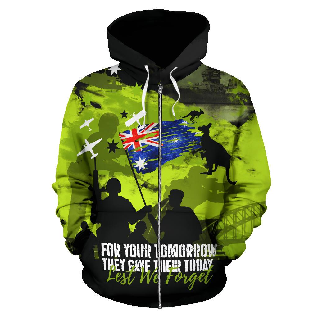 Zip Up Hoodie - ANZAC Hoodie Australia Flag Lest We Forget - Unisex - Vibe Hoodie Shop