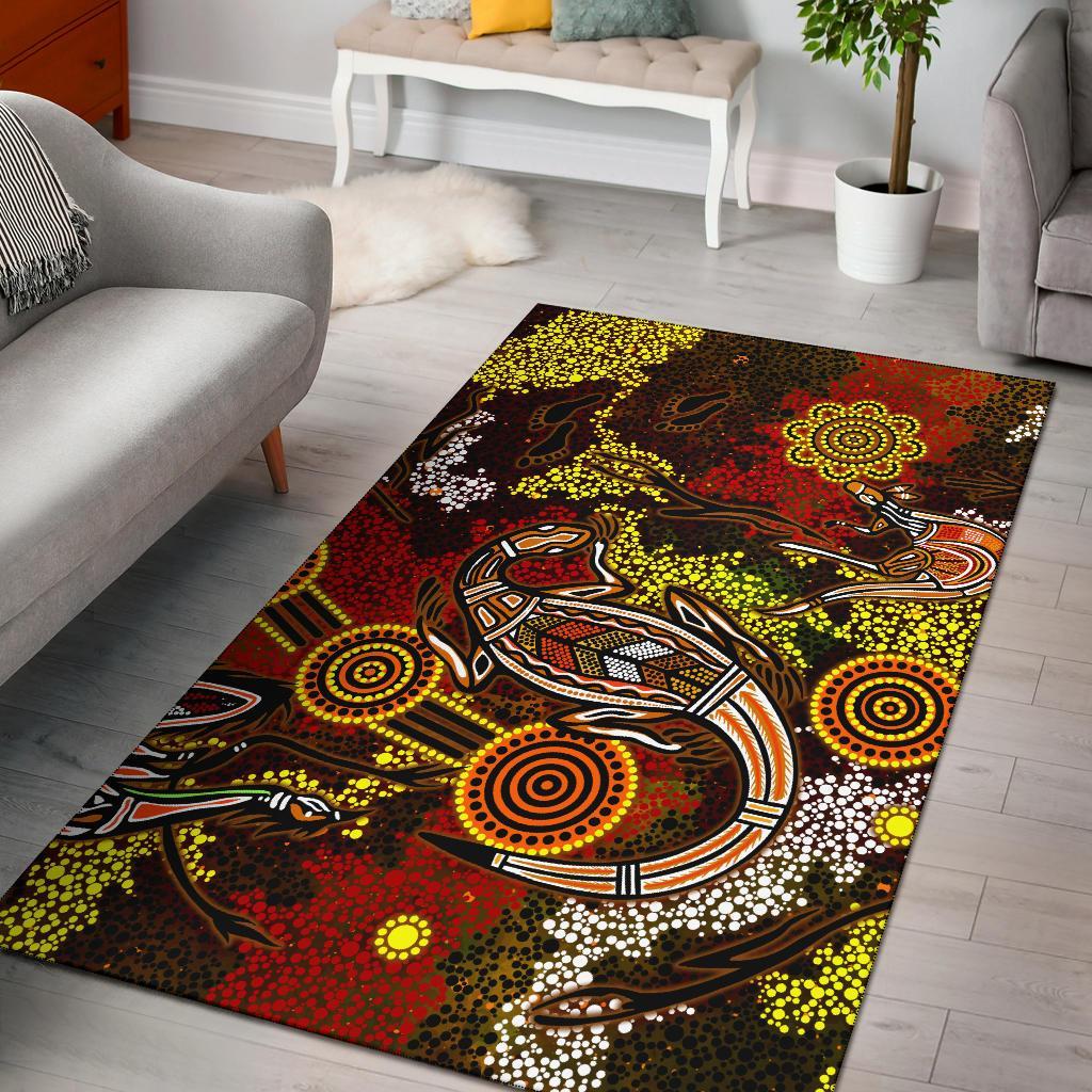 Aboriginal Area Rug, Kangaroo and Lizard Dot Painting Art - Vibe Hoodie Shop