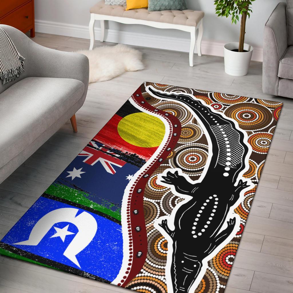 Area Rug - Australian Aboriginal Crocodile With NAIDOC Flags - Vibe Hoodie Shop