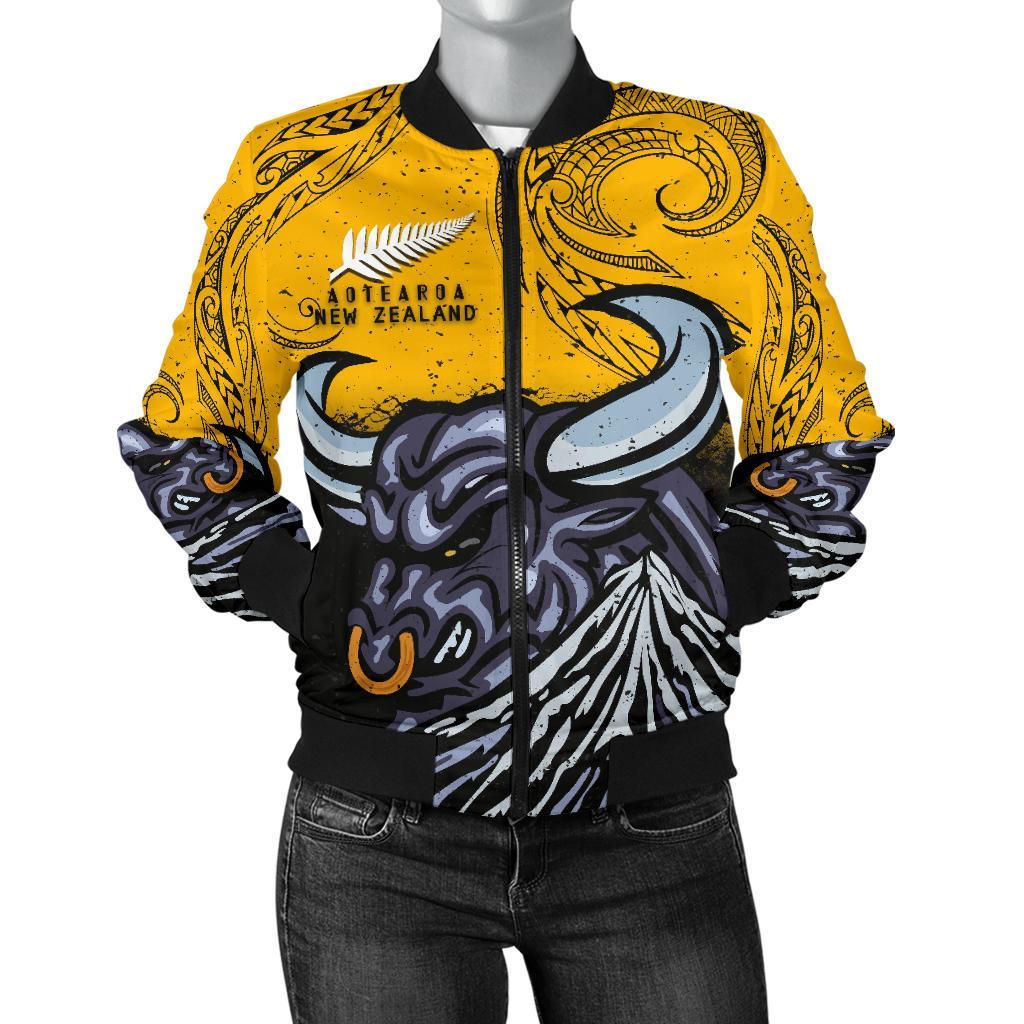 New Zealand Maori Women Bomber Jacket Taranaki Bull - Vibe Hoodie Shop