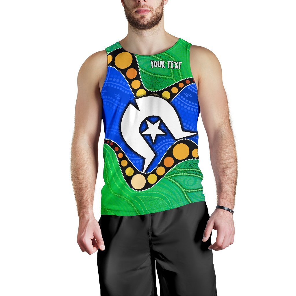 Custom Torres Strait Islands Men's Tank Top - Flag with Aboriginal Patterns - Vibe Hoodie Shop