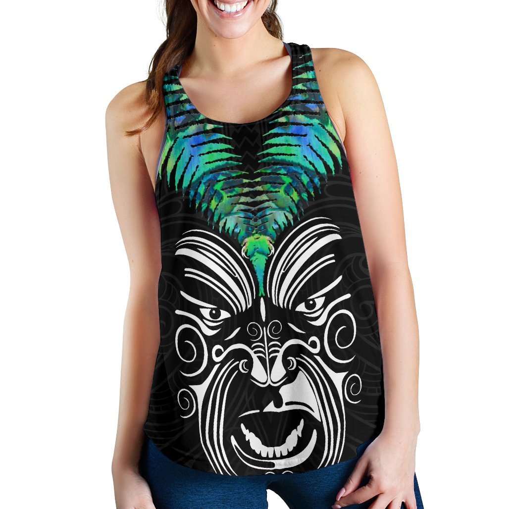 New Zealand Maori Moko Women's Racerback Tank Paua Shell - Vibe Hoodie Shop