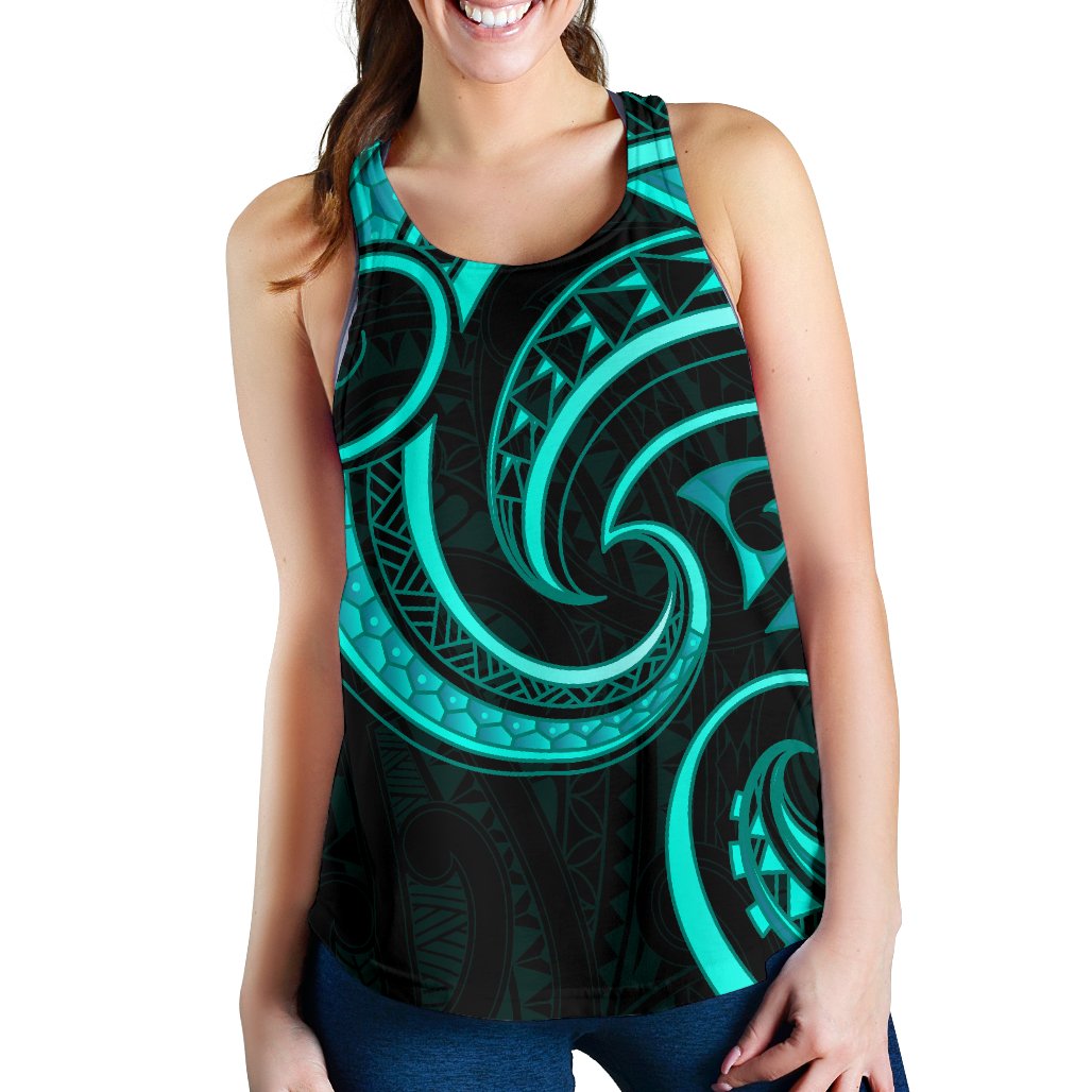 New Zealand Maori Mangopare Women Racerback Tank Polynesian - Turquoise - Vibe Hoodie Shop